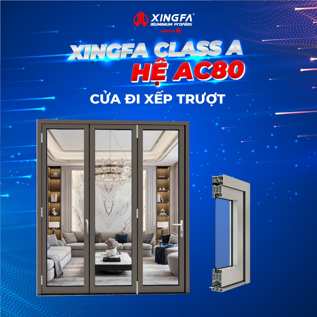 Cửa Đi Xếp Trượt Nhôm Xingfa Class A Hệ AC80
